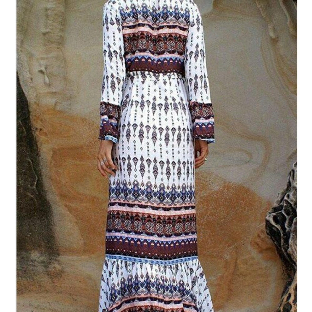 Boho Flare Sleeve Print Wrap Dress Like New A002 - Picture 3 of 4